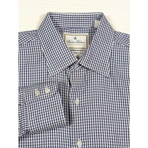 Brooks Brothers Thomas Mason Check Shirt Mens 16.5 / 33 Regent Fit Luxury Purple